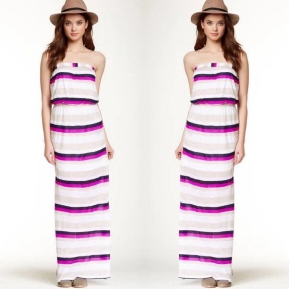 Splendid Strapless Striped Maxi Dress Very Berry Size XS Horizon USA Made Boho